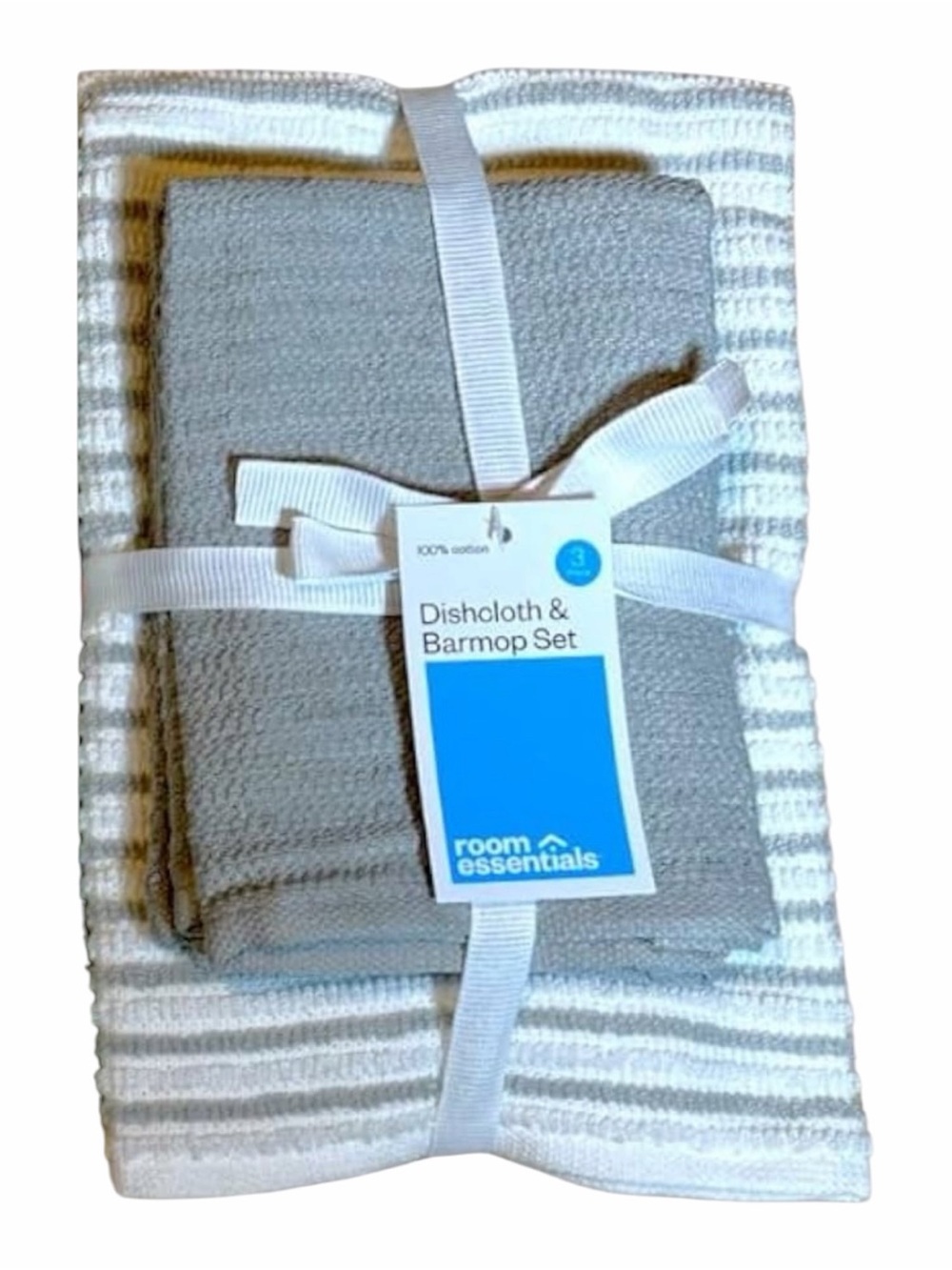Room Essential Dishclothes  3-Piece Set Grey & White Stripe (3-Sets included)